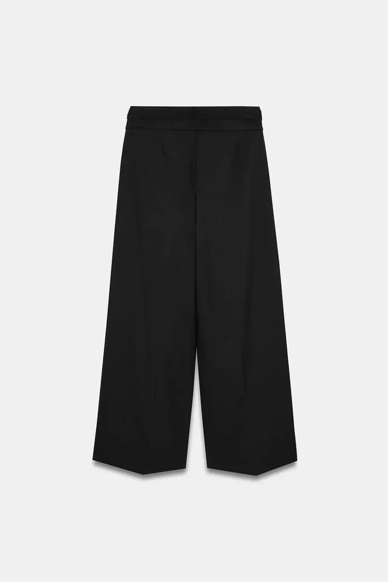 Dilvin Black DILVIN High-Waist Wide-Leg Crepe Trousers for Women | Best Price UAE