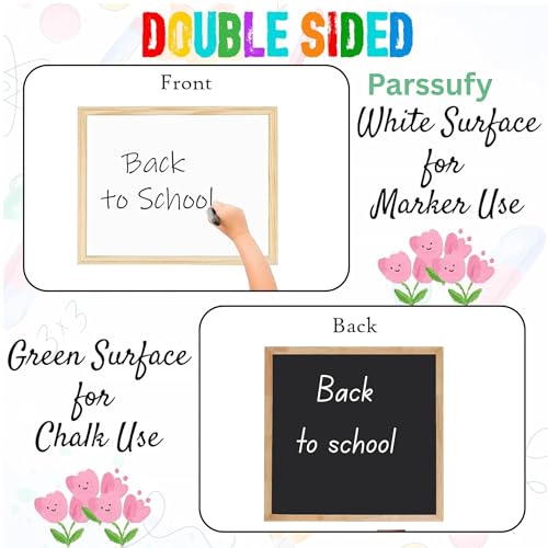 Parssufy Wooden 2 in 1 White Board & Black Board for Kids | Educational Drawing Board for Kids | Whiteboard with Duster & Marker & Chalks for Home School Office - Image 2