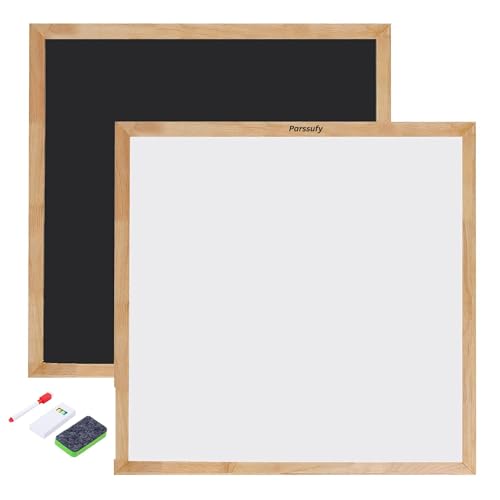 Parssufy Wooden 2 in 1 White Board & Black Board for Kids | Educational Drawing Board for Kids | Whiteboard with Duster & Marker & Chalks for Home School Office - Image 1
