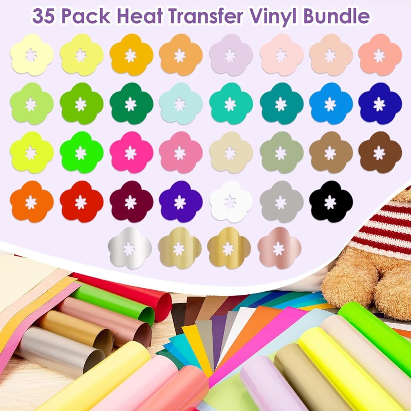 VINYL FROG Heat Transfer Vinyl Bundle 35 Colors HTV Vinyl Sheets 12" x 10" Iron on Vinyl Multicolor Heat Press Vinyl for DIY T-Shirts Fabrics - Image 3