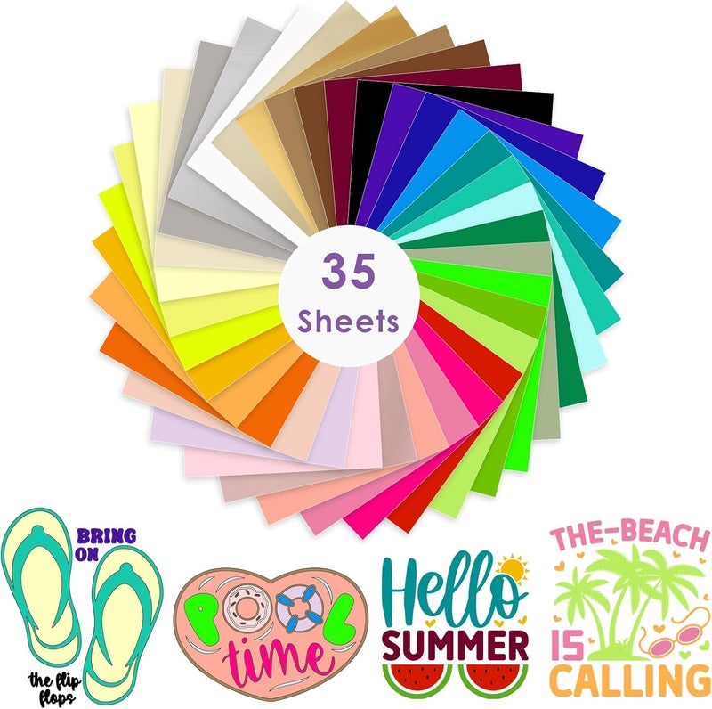VINYL FROG Heat Transfer Vinyl Bundle 35 Colors HTV Vinyl Sheets 12" x 10" Iron on Vinyl Multicolor Heat Press Vinyl for DIY T-Shirts Fabrics - Image 2