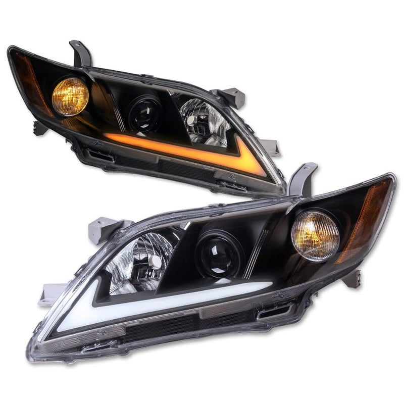 Alpha Owls Switchback Sequential LED Projector HeadlightsCompatible With 20072009 Toyota Camry8737828Black Amber