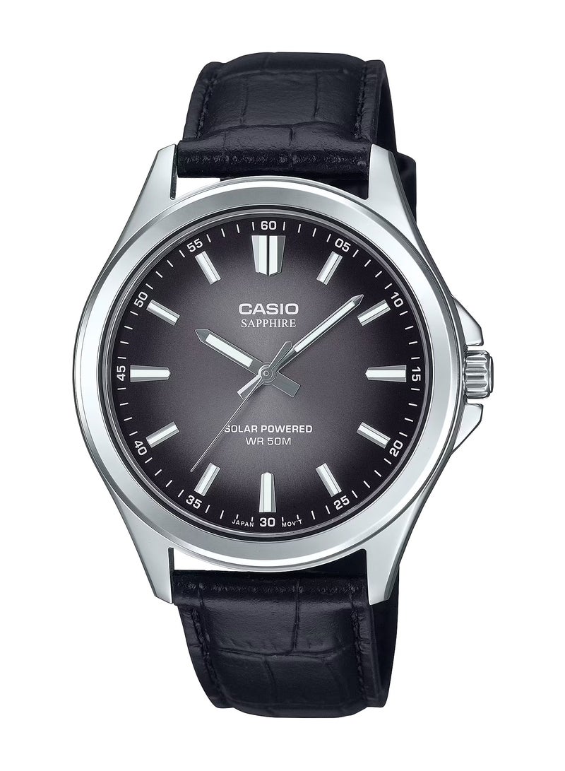 CASIO Quartz Solar Powered Black Dial Leather Strap Men's Watch MTS-RS100L-1AV