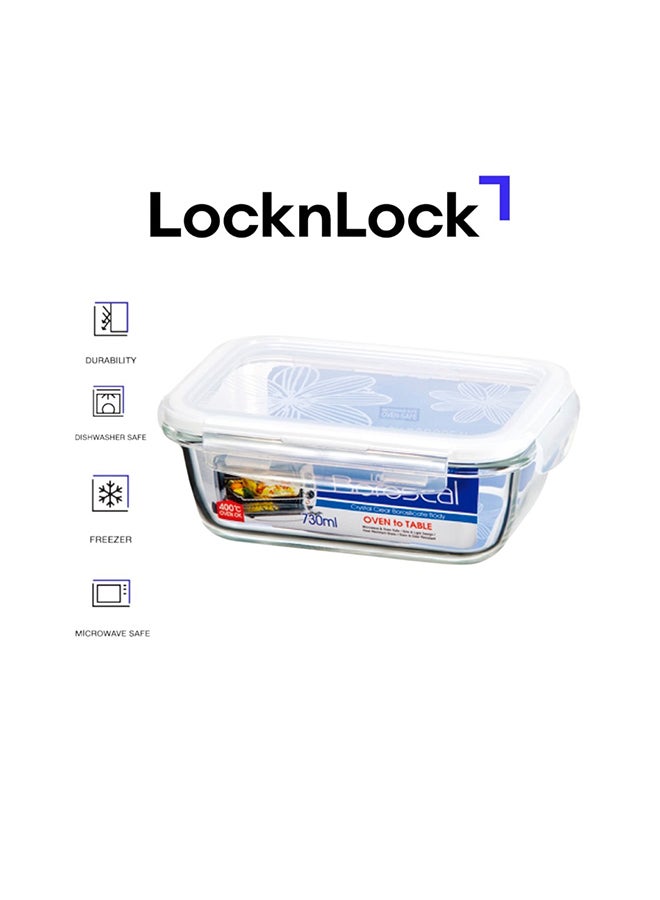 LocknLock Oven Glass Rectangular Food Container 730ml , Airtight with 4-Side Locking Lid, Microwave & Oven Safe, Durable Heat-Resistant Glass for Baking, Meal Prep, and Leftovers - Image 2