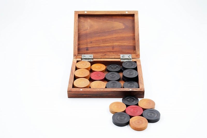 Synco Premia Carrom Board Coins Come in sheesham Box Wooden Carrom Coins 24(11 Brown + 11 Black + 2 Red) - Image 3