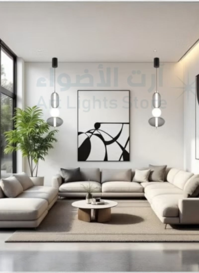 Generic - LED ceiling hanging chandelier with three lights, modern black and white frame, size 48 cm - Image 1