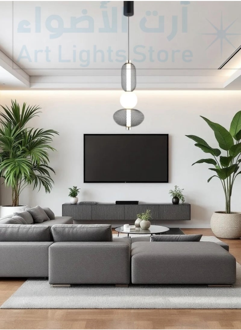 Generic - LED ceiling hanging chandelier with three lights, modern black and white frame, size 48 cm - Image 1