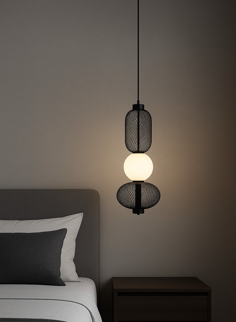 LED ceiling hanging chandelier with three lights, modern black and white frame, size 48 cm  - Image 2