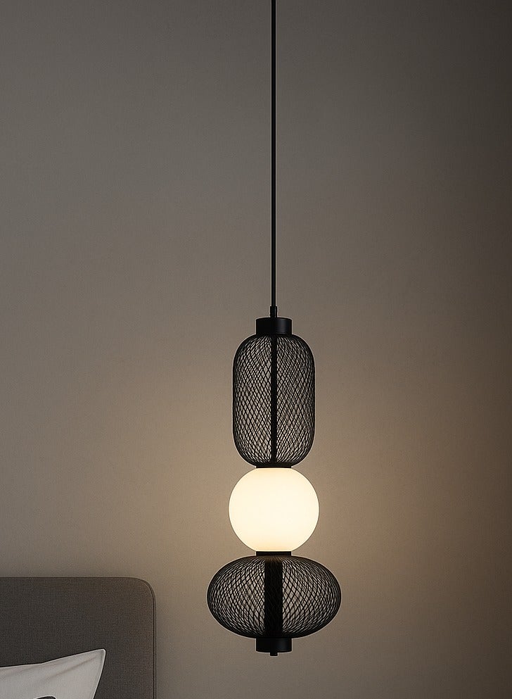 LED ceiling hanging chandelier with three lights, modern black and white frame, size 48 cm  - Image 1