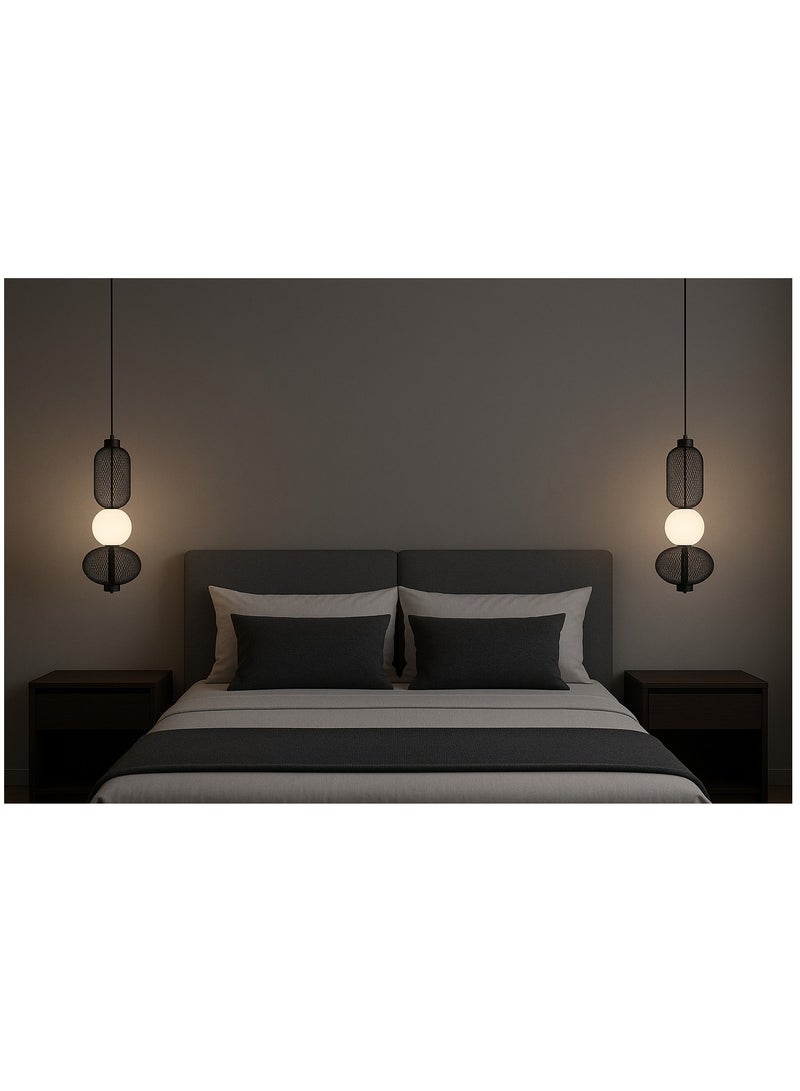 LED ceiling hanging chandelier with three lights, modern black and white frame, size 48 cm  - Image 3