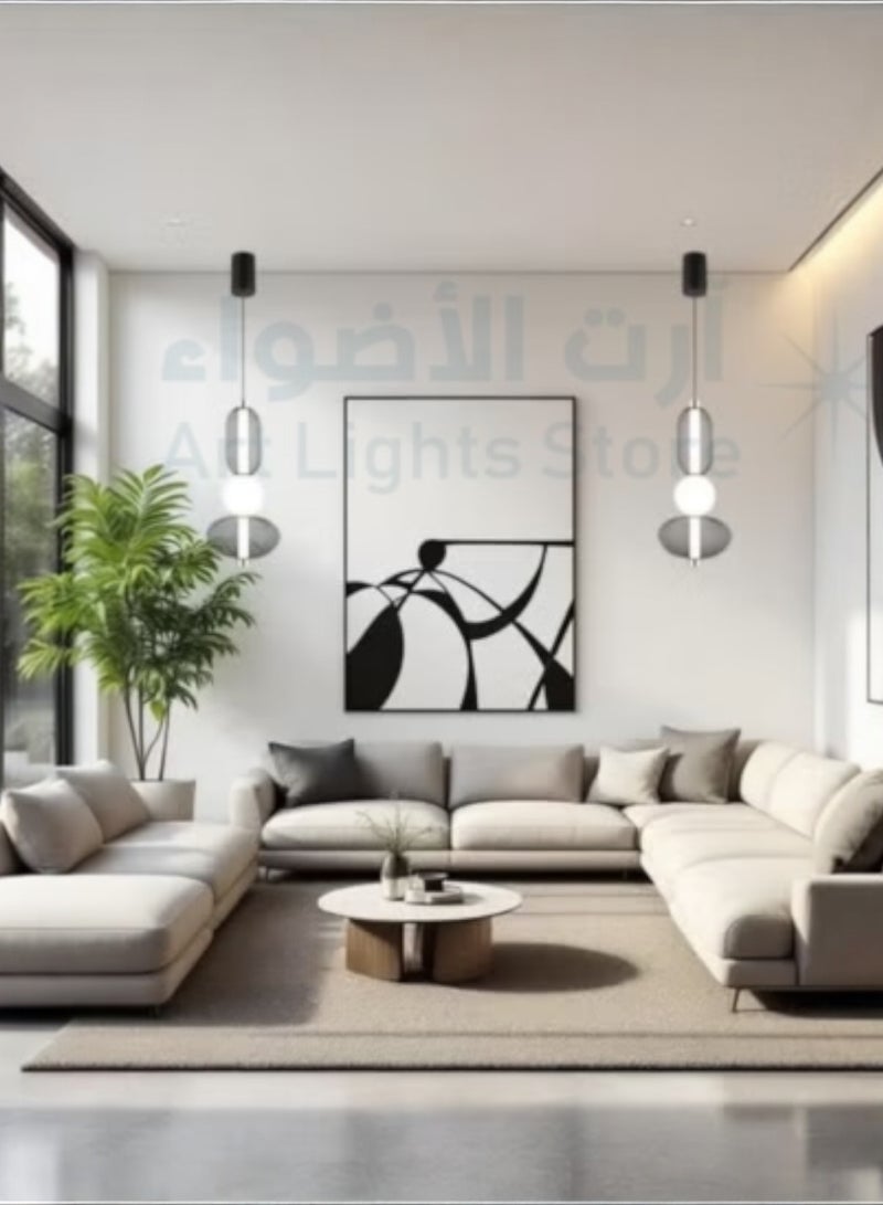 LED ceiling hanging chandelier with three lights, modern black and white frame, size 48 cm  - Image 5