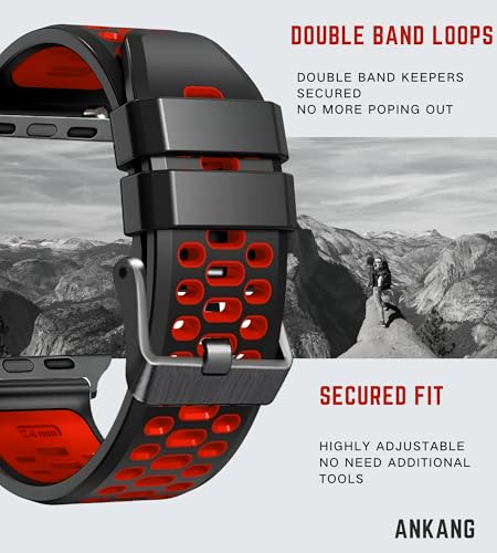 ANKANG Sport Band for Apple Watch Ultra 2 49mm 45mm 44mm 42mm Breathable Rubber Strap for iWatch SE 1 2 Series 4 5 6 7 8 9 for men women Black_Red - Image 3