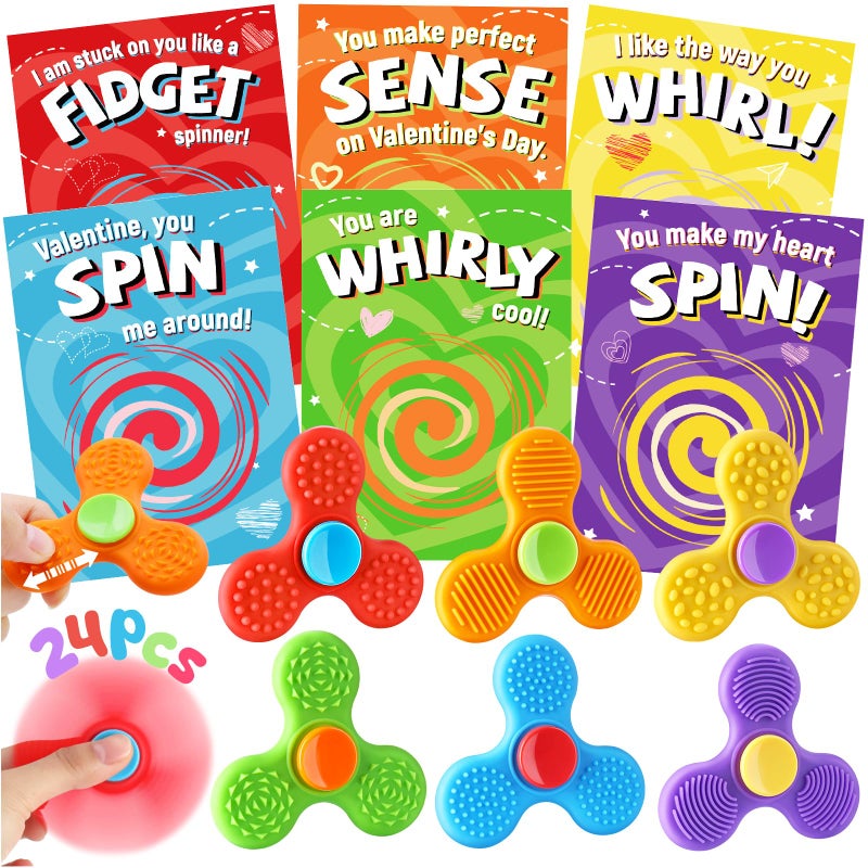 Fasray 24 PCs Valentines Day Cards with Fidget Spinner for Kids Classroom Textured Sensory Fidget Toys with Valentine Cards Kids School Classroom Exchange Prizes Gifts Rewards Stress Relief Party Favors - Image 3