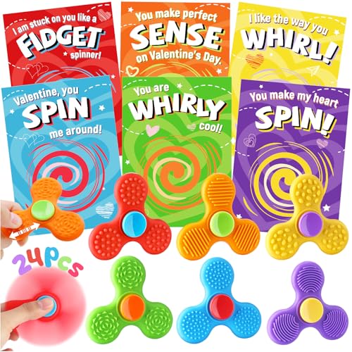 Fasray 24 PCs Valentines Day Cards with Fidget Spinner for Kids Classroom Textured Sensory Fidget Toys with Valentine Cards Kids School Classroom Exchange Prizes Gifts Rewards Stress Relief Party Favors - Image 1