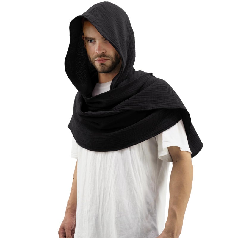CosInStyle Women Men Fashion Shawl Scarf Cape | Multifunctional Hooded Cowl | Medieval Linen Cotton Cowl Hood |Vintage Goth Costume Accessory (Black) - Image 5