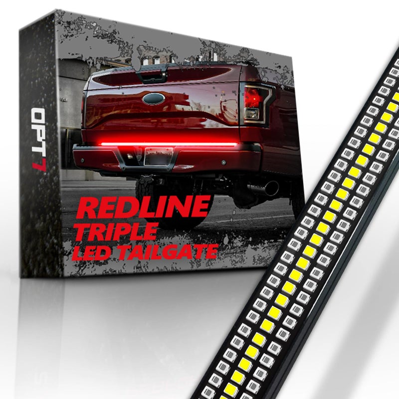 OPT7 60 Redline شريط ضوء خلفي LED ثلاثي الصفوف مع إشارة انعطاف حمراء متسلسلة إطار ألمنيوم صلب يناسب 2005-2014 F150 RAM SilveradoSierra 1500 وظيفة كاملة فرامل عكس تشغيل