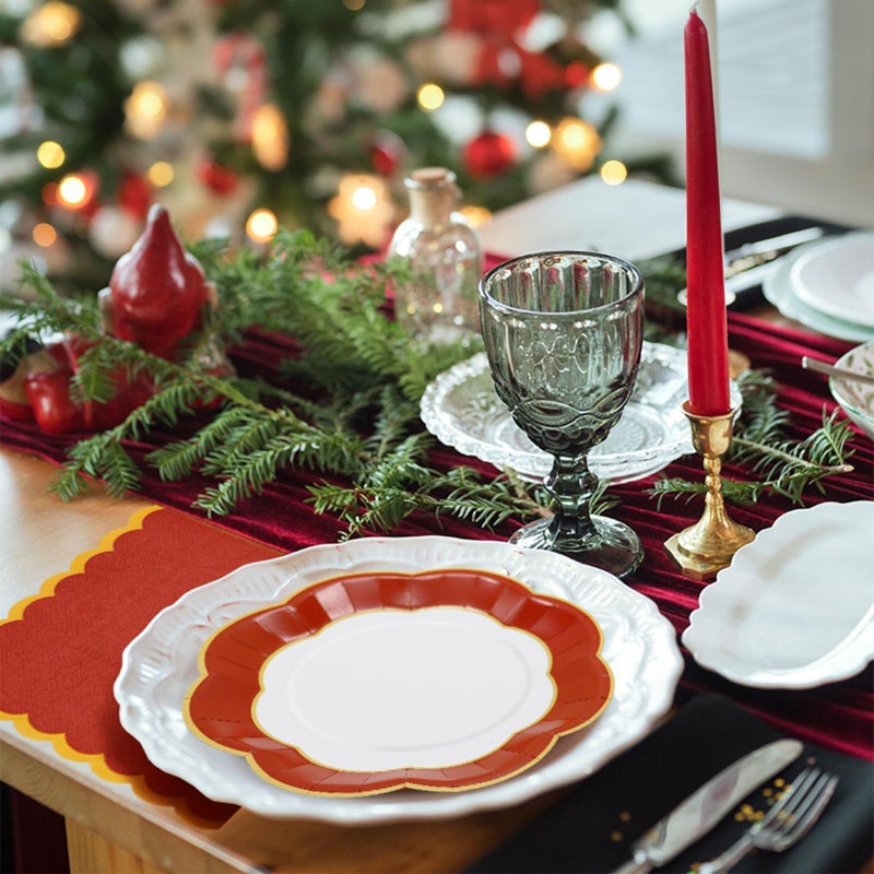 VEIZEDD 100Pcs Red Plates and Napkins Party Supplies Serves 50,Spring Festival Party Plates Napkins for Chinese Lunar New Year Eve Wedding Birthday Mardi Gras - Image 4