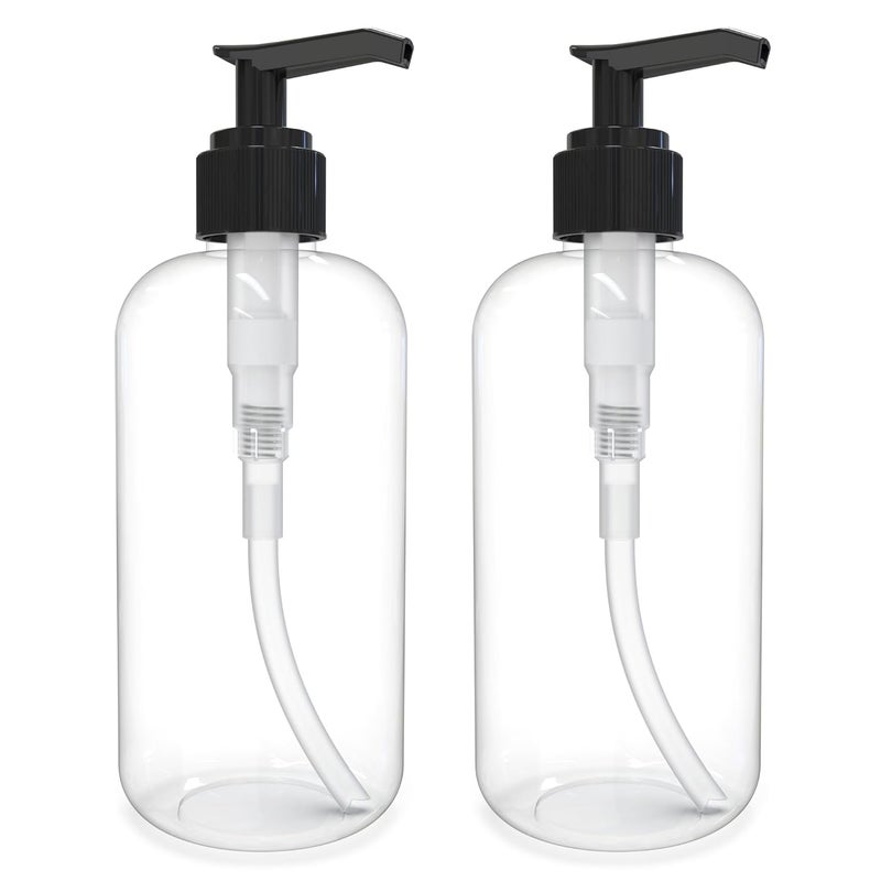 BRIGHTFROM Empty Lotion Pump Bottles 8 Oz, Refillable Plastic Containers, BPA-Free PETE1, Clear, Great for - Soap, Shampoo, Lotions, Liquid Body Soap, Creams and Massage Oil's (Pack of 2, Black)