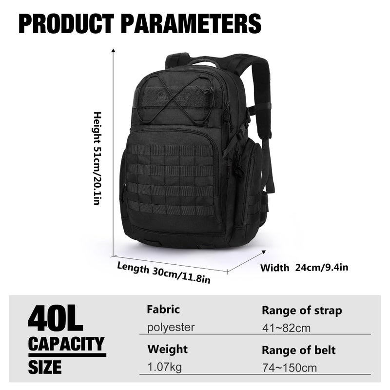 Mardingtop Military Tactical Backpack for Men 40L Molle Rucksack Assault Pack EDC Daypack for Hiking,Travel,Camping, Hunting - Image 2