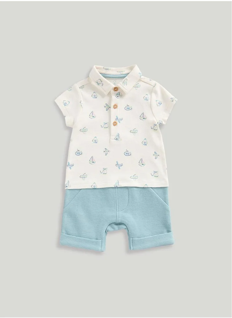 مذركير Mock Shirt and Shorts Romper