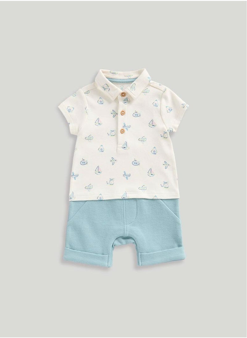 mothercare Mock Shirt and Shorts Romper  - Image 1