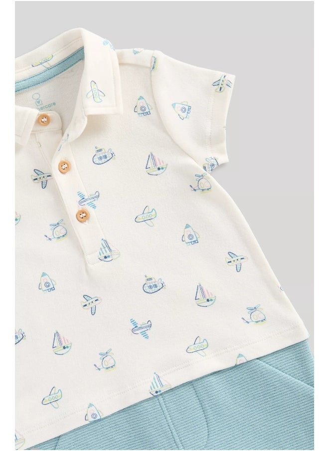 mothercare Mock Shirt and Shorts Romper  - Image 4