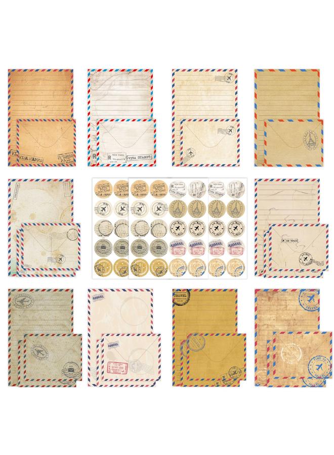 Bluejw Cross Border Airmail Stamp Letter Paper 160 Pieces Retro Nostalgic Simple A5 Horizontal Line Handwritten Invitation Letter Envelope Suit - Image 2