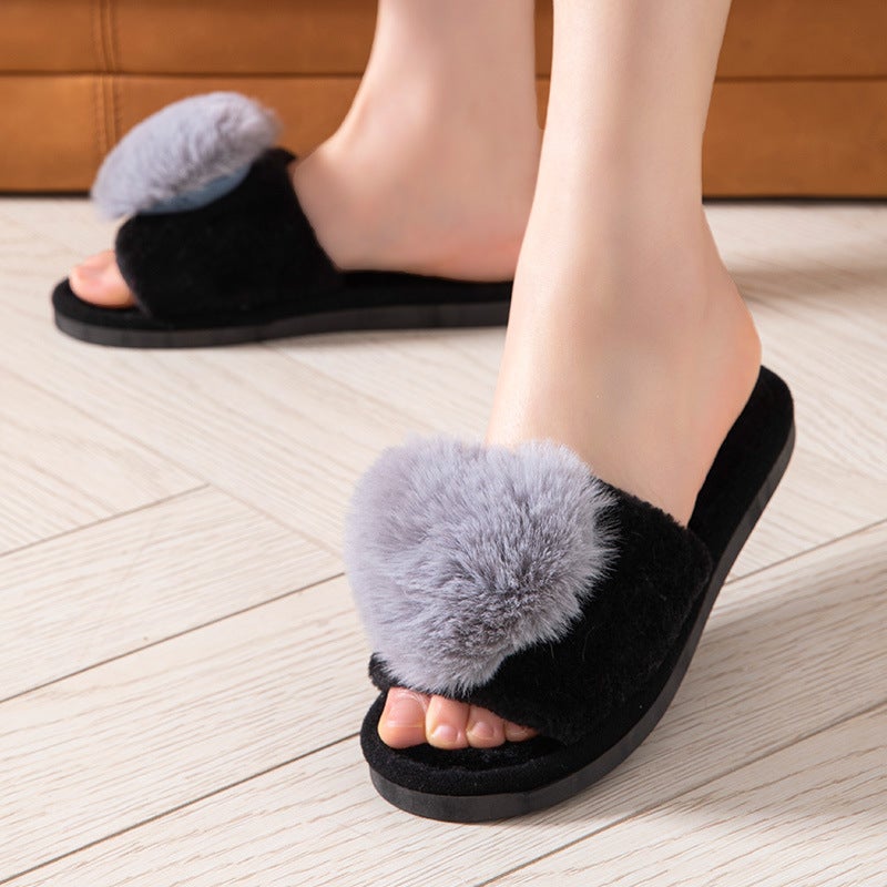 Love Opening Mao Mao Open Toe Warm Four Seasons Open Cotton Slippers Home Slippers - Image 5
