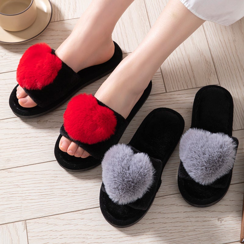 Love Opening Mao Mao Open Toe Warm Four Seasons Open Cotton Slippers Home Slippers - Image 2