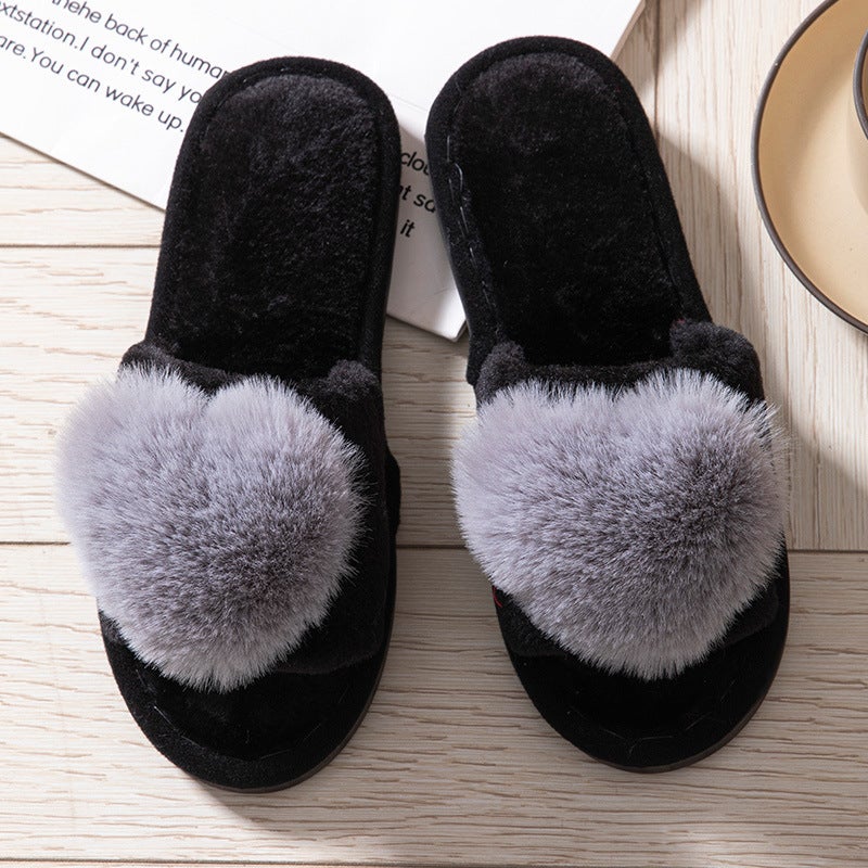 Love Opening Mao Mao Open Toe Warm Four Seasons Open Cotton Slippers Home Slippers - Image 1