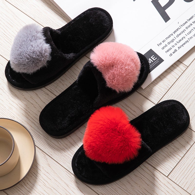 Love Opening Mao Mao Open Toe Warm Four Seasons Open Cotton Slippers Home Slippers - Image 4