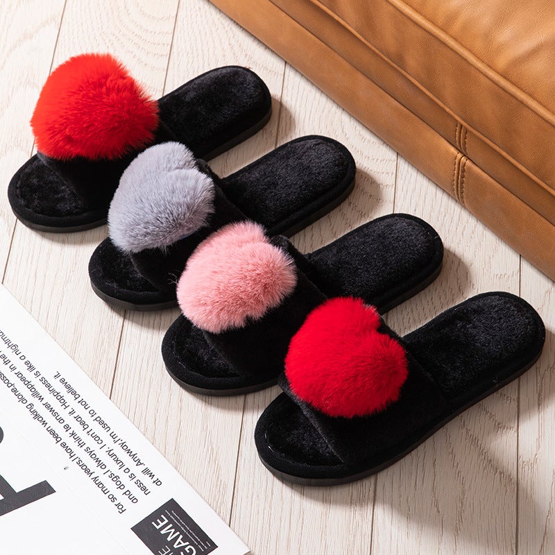 Love Opening Mao Mao Open Toe Warm Four Seasons Open Cotton Slippers Home Slippers - Image 3