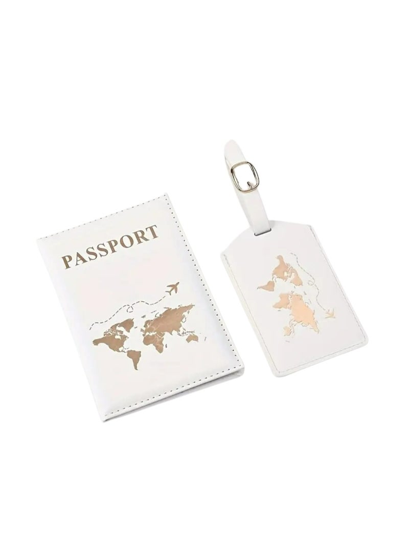 Kandid Travel Passport Holder and Luggage Tag Set, RFID Blocking, Faux Leather, 6 Card Slots, Black (WHITE SET) - Image 1