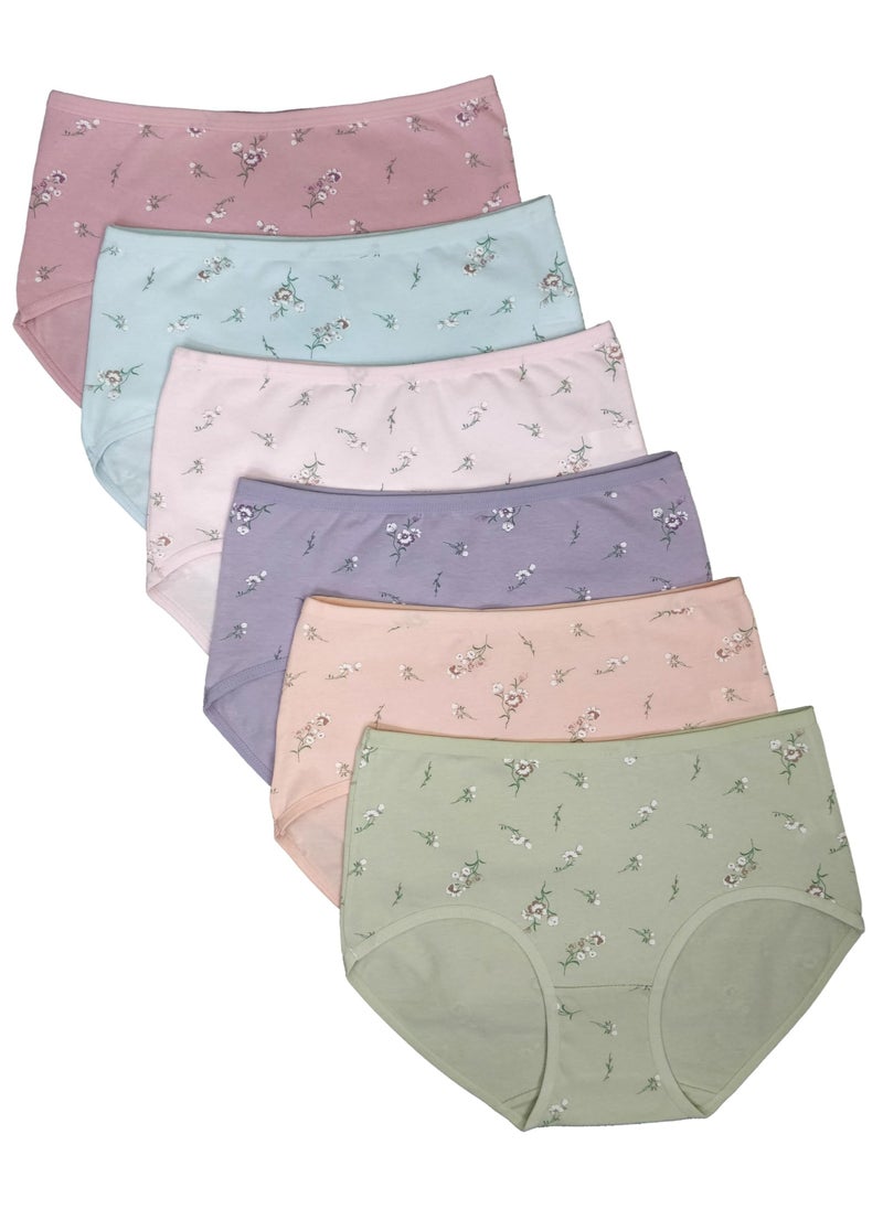 Love Bell Premium Cotton Four-way stretch Panties - MULTIPACK - Regular and Plus Sizes - Classic Briefs for Women (UAE/KSA, Alpha, 6XL, Regular, Regular, Blossom Flower - 6 Pcs Pack)  - Image 1