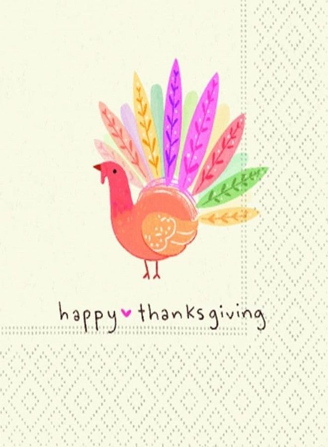 Colorful Thanksgiving Turkey Beverage Napkins - 40CT 3-Ply Festive Napkins with Happy Thanksgiving Sentiment