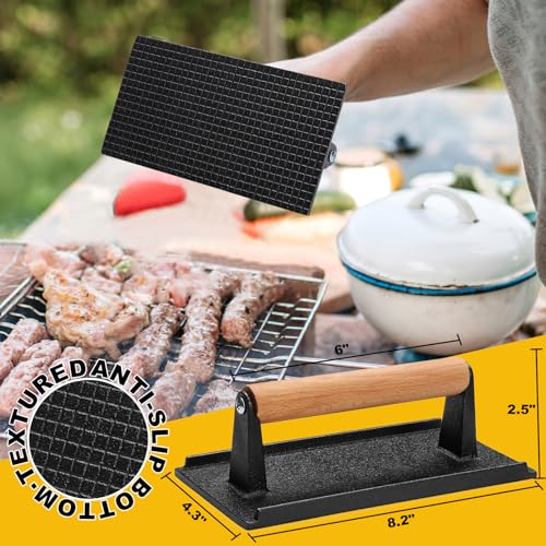 AIVIKI Burger Press, Smash Burger Press for Blackstone Griddle, Heavy Duty Cast Iron Rectangular 8.2x4.2In Bacon Grill Press with Wood Handle, Meat Steak Weight for Sandwich, Paninis (Rectangle) - Image 3