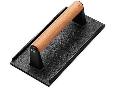 AIVIKI Burger Press, Smash Burger Press for Blackstone Griddle, Heavy Duty Cast Iron Rectangular 8.2x4.2In Bacon Grill Press with Wood Handle, Meat Steak Weight for Sandwich, Paninis (Rectangle) - Image 1