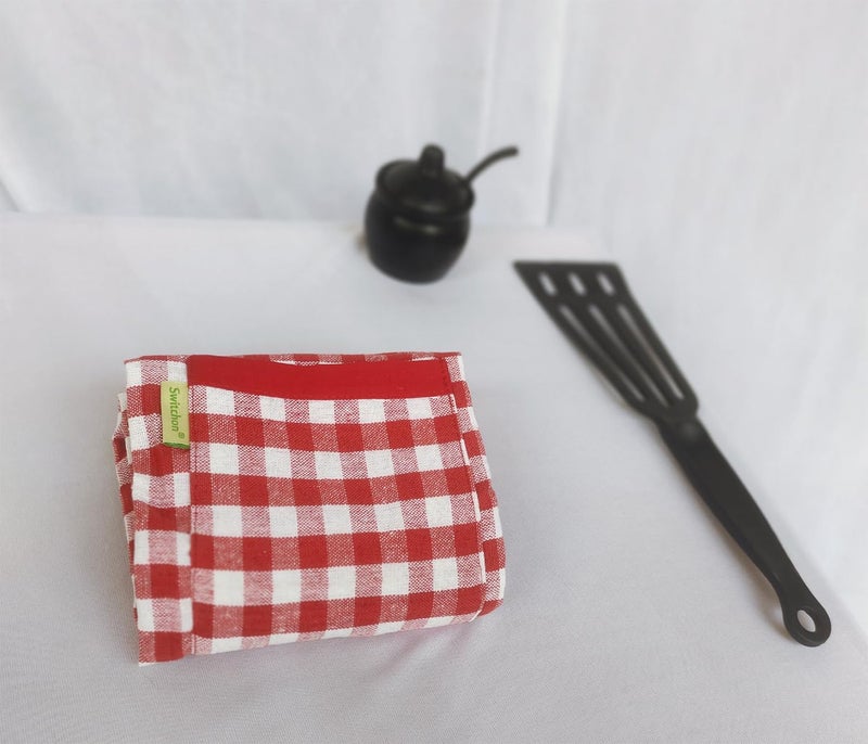 Switchon Switchon Cotton Kitchen Apron with Cap Red and White Free Size - Image 5