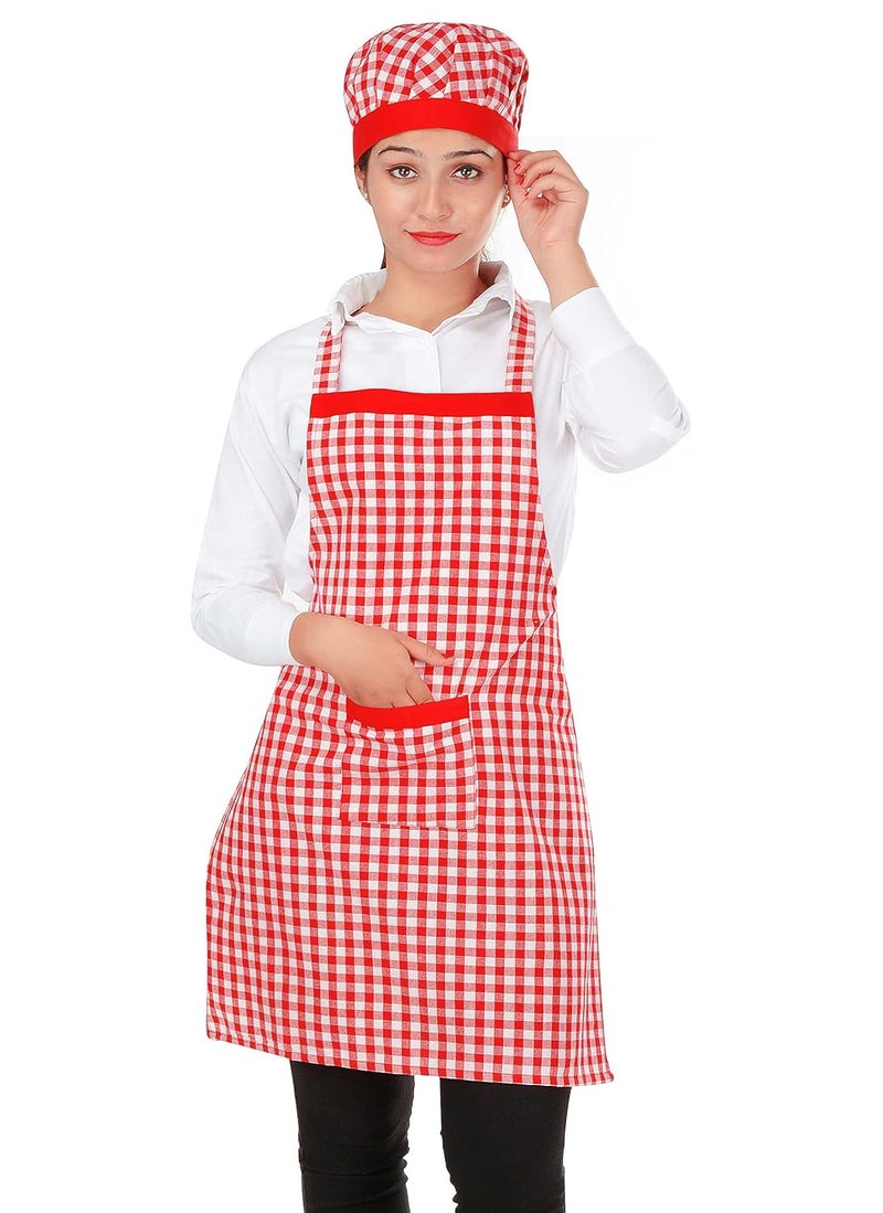 Switchon Switchon Cotton Kitchen Apron with Cap Red and White Free Size - Image 1