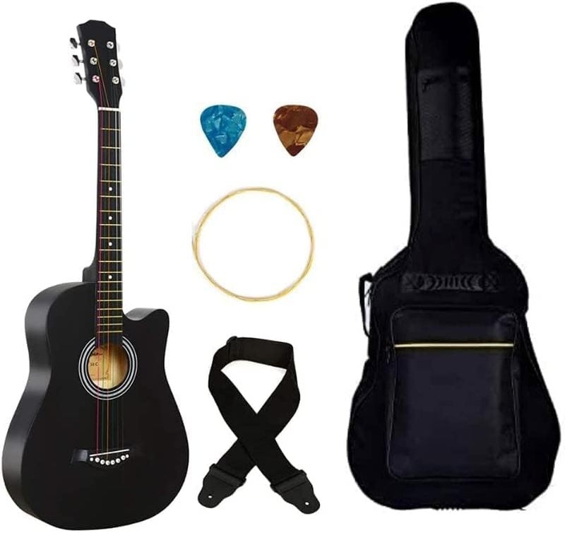MegArya 38" Acoustic Guitar Kit with Bag, Strap, Strings, and Picks - Black - Image 1