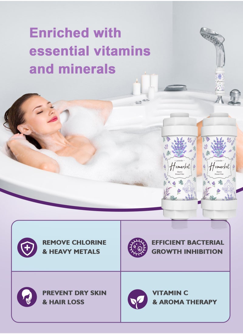 HomarKet Shower Filter - Vitamin C Shower Infuser , Hard Water Softener, Chlorine & Fluoride Shower Filter, Water Purifying Filtered Shower Head with Beads, Helps Dry Skin & Hair Loss (Lavender)  - Image 2