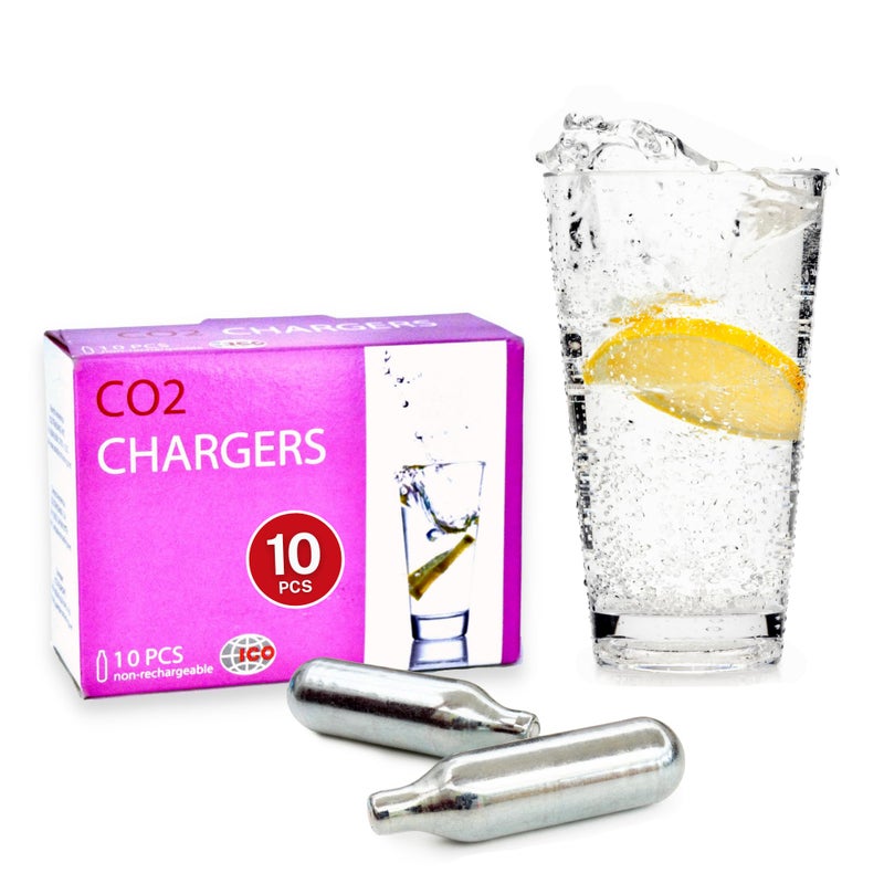 ICO 10pcs 8g CO2 Cartridges for Soda Maker, Food Grade 8 gram CO2 Cartridges, Non-Threaded Soda Chargers for Sparkling Water Maker and Carbonated Water Maker - Image 1
