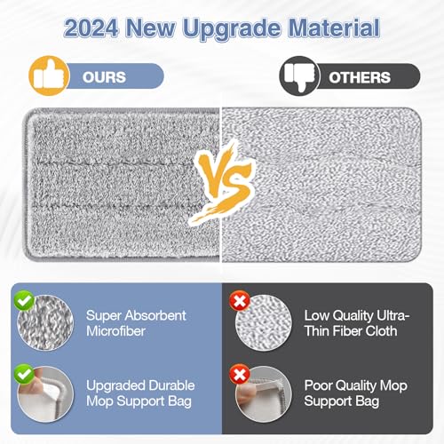 Zeekech Flat Mop Head Replacement Pads Compatible with Joy-MOOP Mop and Bucket Set, Reusable Washable Squeeze Microfiber Mop Refills for Oshang Bosheng Mop - 13" X 4.9", Grey Only - Image 2