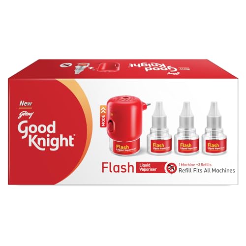 Good Knight جود نايت فلاش ليكويد فيبورايزر كومبو باك | ماكينة + عبوة من 3 إعادة تعبئة | أسرع بمرتين من السابق | إعادة تعبئة طارد للبعوض | أقوى ليكويد فيبورايزر في الهند - Image 2