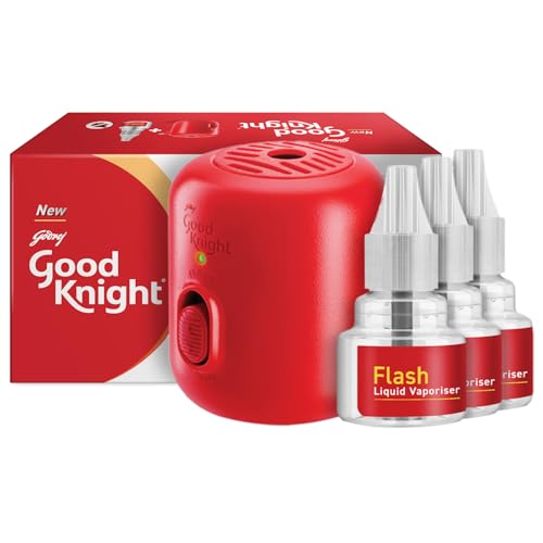 Good Knight جود نايت فلاش ليكويد فيبورايزر كومبو باك | ماكينة + عبوة من 3 إعادة تعبئة | أسرع بمرتين من السابق | إعادة تعبئة طارد للبعوض | أقوى ليكويد فيبورايزر في الهند - Image 1