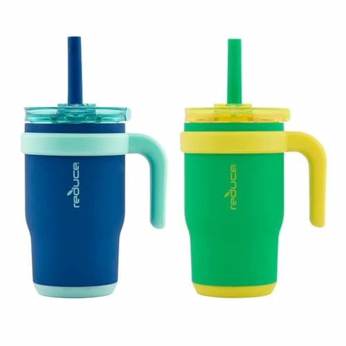 REDUCE 14oz Coldee Tumbler with Handle for Kids Leakproof Insulated Stainless Steel Mug with Lid & Straw –Spill Proof Chew-Resistant Straw 2 Pack - Image 4
