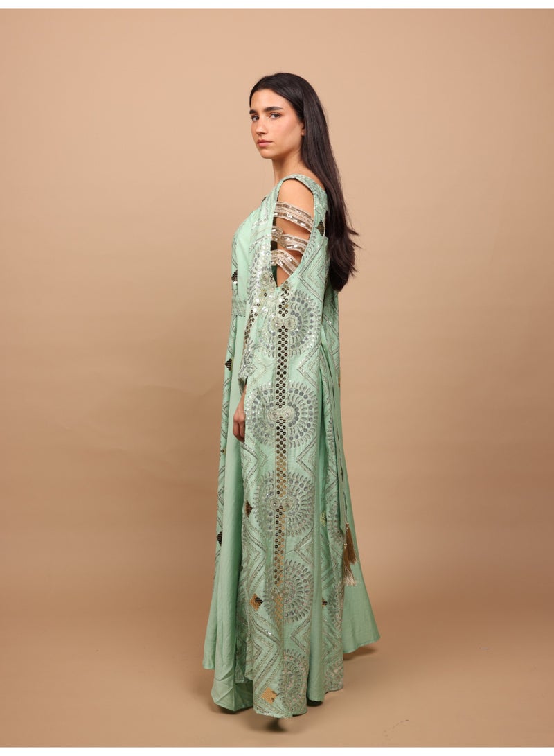 اكسا جلابية مطرزة اصداف IK1111 اخضر - Image 4