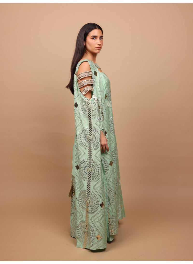 اكسا جلابية مطرزة اصداف IK1111 اخضر - Image 3