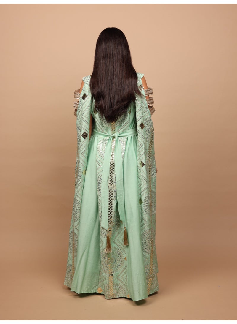 اكسا جلابية مطرزة اصداف IK1111 اخضر - Image 5