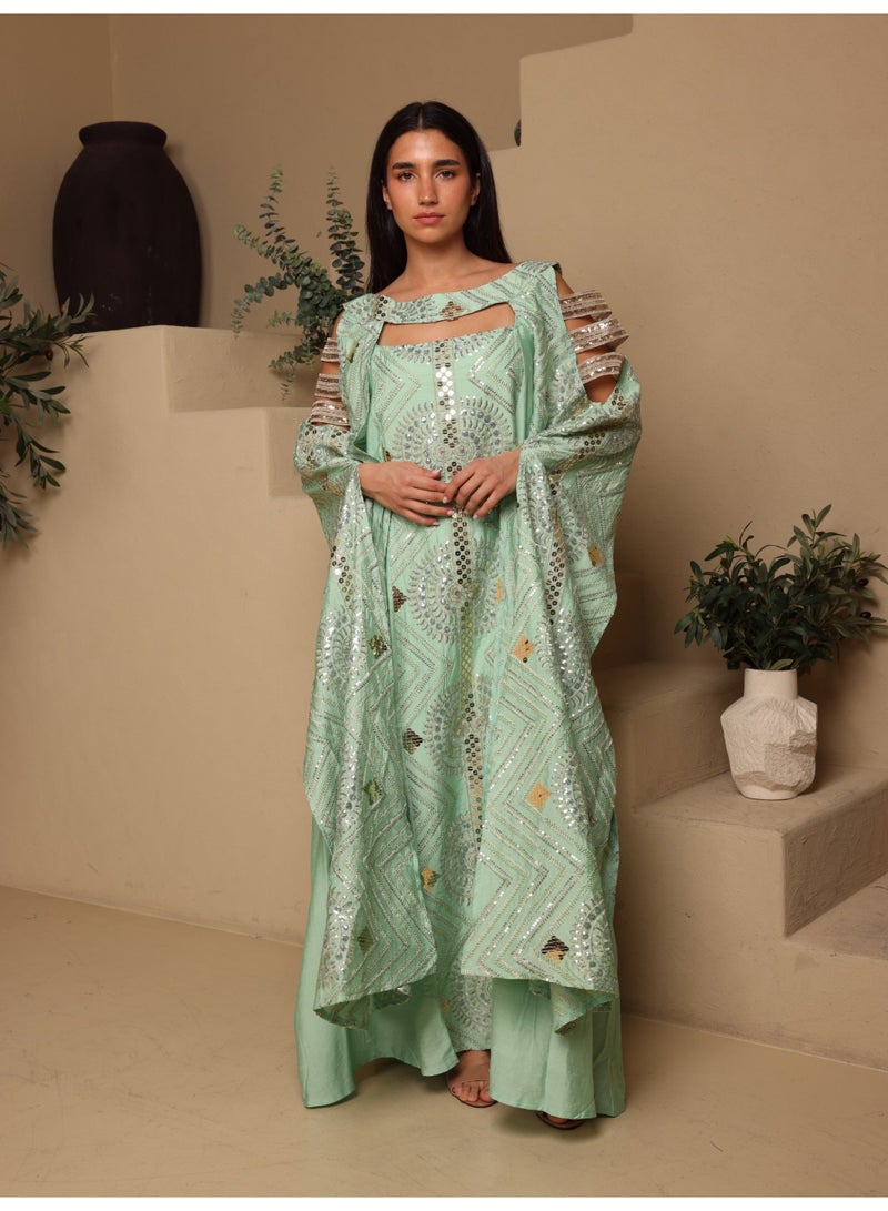 اكسا جلابية مطرزة اصداف IK1111 اخضر - Image 1